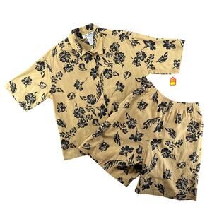 Vtg NOS 80s 90s Two Potato Resort Wear Button Down Shirt + Shorts Set S Floral